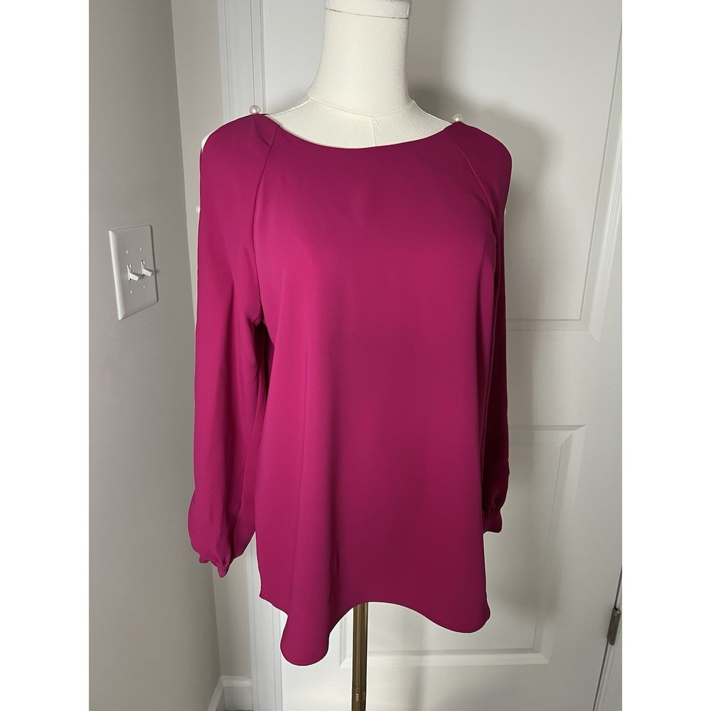 Amanda Uprichard Genessee Fuscia Hot Pink Pearl Sleeve Blouse Size Small